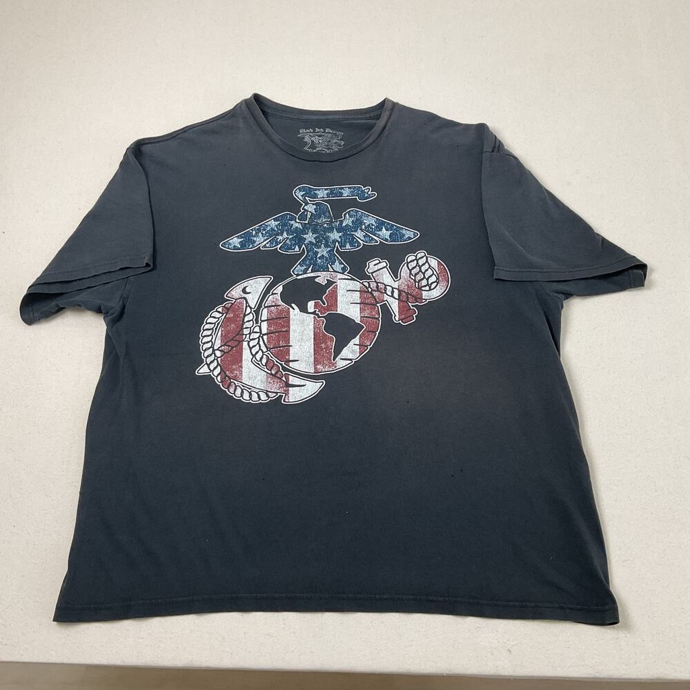 Black Ink Design Black Short Sleeve Graphic Tee USMC Eagle Globe Adult XXL